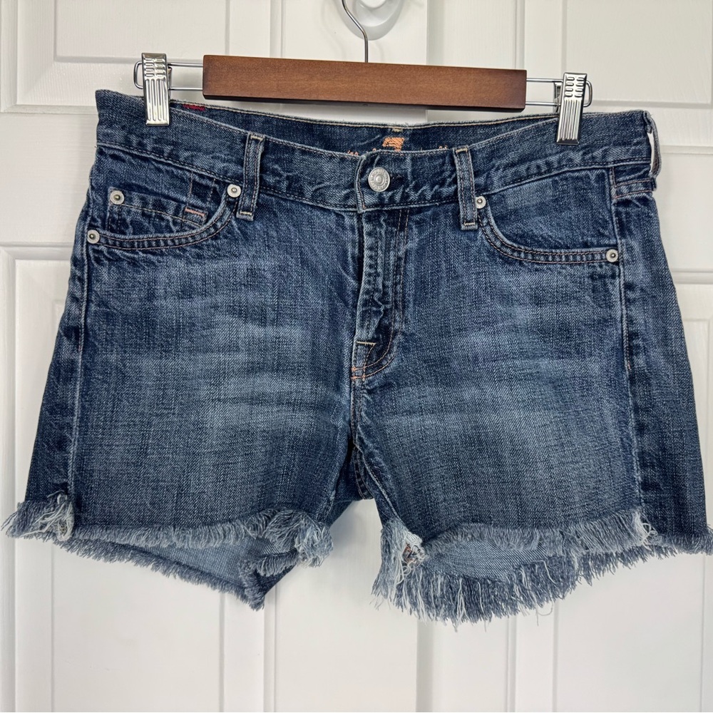 7 For All Mankind Women’s Denim Raw Hem Shorts Size 28 Blue 100% Cotton